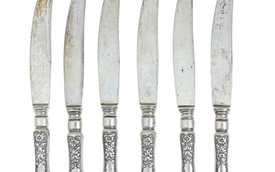 Set of Six Persian Silver Knives, Early 20th Century.