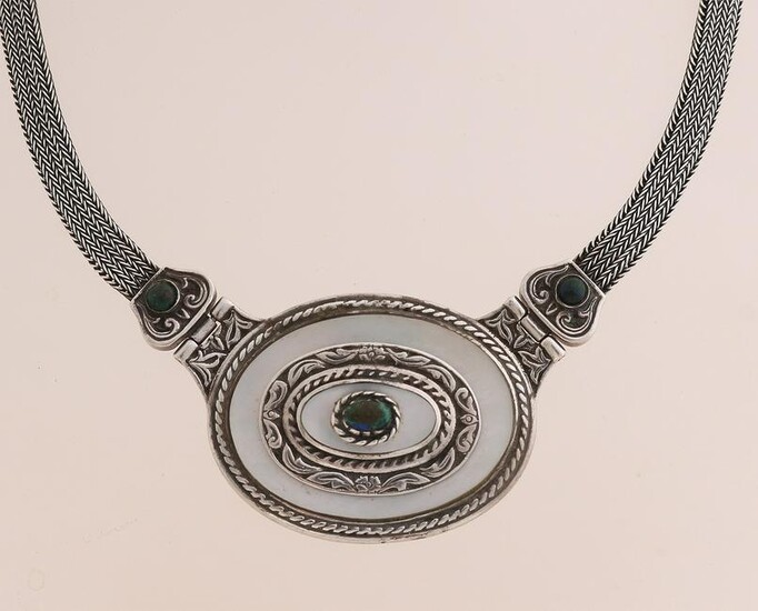 Silver choker with turquoise and mother-of-pearl