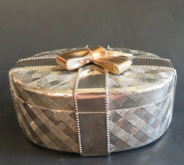 Silvery Metal Jewelry Trinket Box with Lid Mid Century