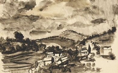 Sir Francis Rose, British 1909-1979 - Mausins, Mougins; brush and black ink, signed, inscribed and dated 'Francis Rose Mausins 1933', 26 x 19 cm (ARR) Provenance: with Abbott and Holder Ltd., London, according to the label attached to the reverse...