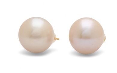 South Sea Pearl (13mm) Earrings, 750 Yellow Gold Posts, 8g 1 Pair