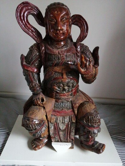 Statue - Lacquered wood, Wood, Polychrome wood - Warrior - China - 19th century