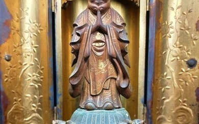 Statue - Wood - NO RESERVE Zushi/Traveling Shrine - Japan - Late Edo period