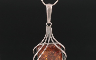 Sterling Amber Pendant Necklace