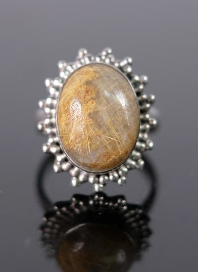 Sterling Silver & Brown Cabochon Stone Ring
