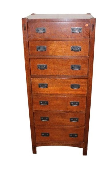 Stickley mission oak lingerie chest with felted jewelry insert