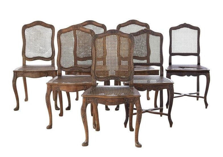 Suite of Seven French Provincial Fruitwood Chairs
