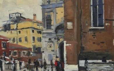 THE OSPEDALE, SANTI GIOVANNI E PAOLO, VENICE & SANTI GIOVANNI IN FOREGROUND, AN OIL BY KEN HOWARD