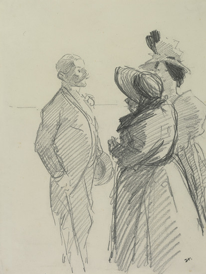 THÉOPHILE-ALEXANDRE STEINLEN (Lausanne 1859-1923 Paris) Figures in Conversation, a Man and Two Women....