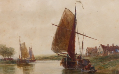 THOMAS BUSH HARDY (1842-1897), A DUTCH CANAL, SIGNED AND TITLED LOWER LEFT, WATERCOLOUR, 48 x