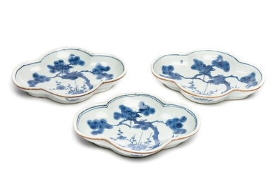 THREE CHINESE BLUE AND WHITE 'THREE FRIENDS OF WINTER' DISHES