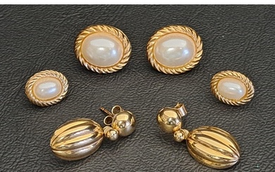 THREE PAIRS OF NINE CARAT GOLD EARRINGS comprising one pair ...