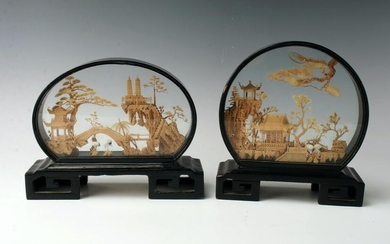 TWO DETAILED CORK SCENE SHADOW BOXES