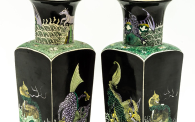 TWO LARGE CHINESE PORCELAIN VASES WITH MYTHICAL BEASTS