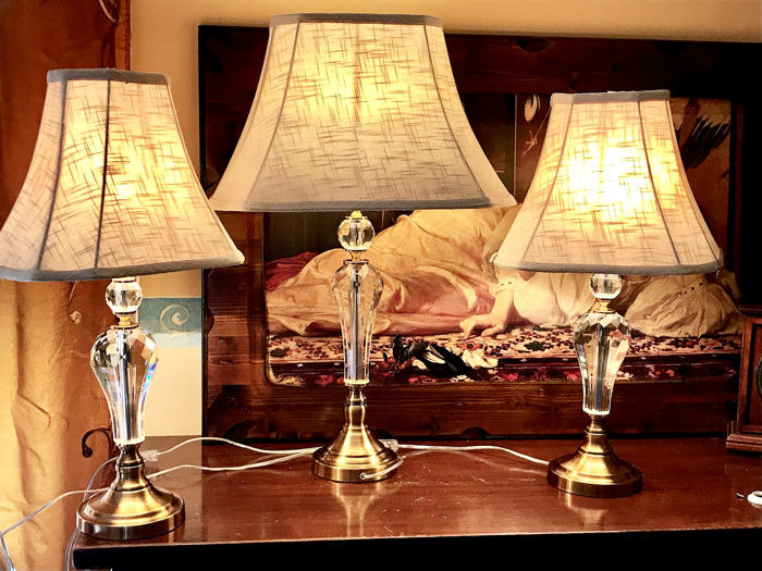 Table lamp (3) - Brass, Crystal