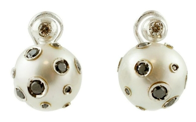 Tahiti Pearl, White & Black Diamonds Earrings