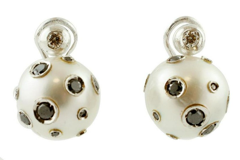 Tahiti Pearl, White & Black Diamonds Earrings