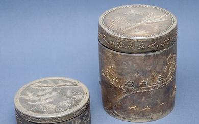 Tea caddy, Silver cans of tea cans from Vietnam 900 silver hmong silver (2) - .900 silver - Viet Nam - Early 20th century