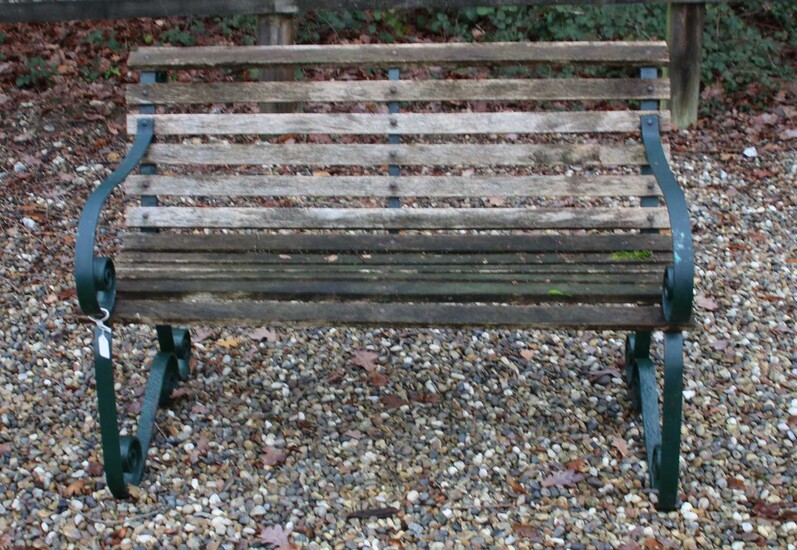 Teak and wrought iron garden bench