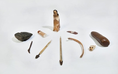 Ten Native American bone and stone hand tools