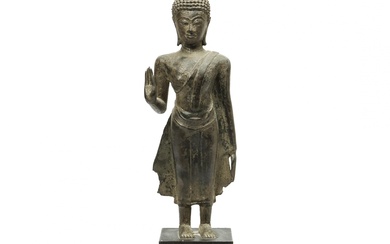 Thailand, a standing bronze Buddha Sakyamuni, Ayutthaya, 16th century