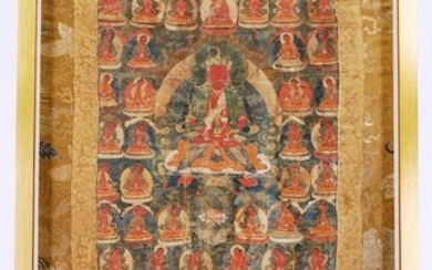 Thangka - Canvas - Shakyamuni Buddha holding the offerings bowl - Tibet - 18th century