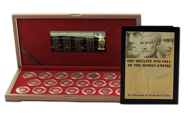 "The Decline and Fall of the Roman Empire" Set of (20) Bronze Coins of Ancient Rome with Deluxe Wooden Display Box