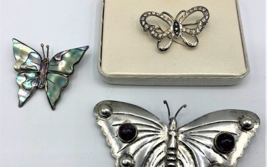Three [3] Assorted STERLING .925 Butterfly Brooches