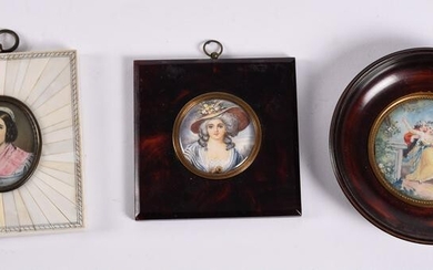 Three Antique Portrait Miniatures, Female Portraits and
