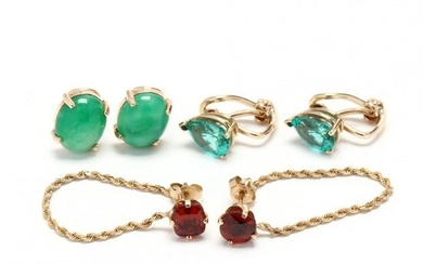 Three Pairs of Gold and Gemstone Earrings