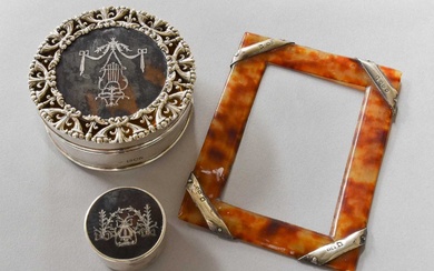Three Silver-Mounted Tortoiseshell Items, comprising a dressing-table box with openwork...