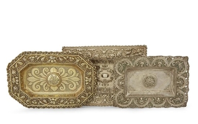 Three Spanish Colonial silver repoussé rectangular sideboard dishes Possibly...