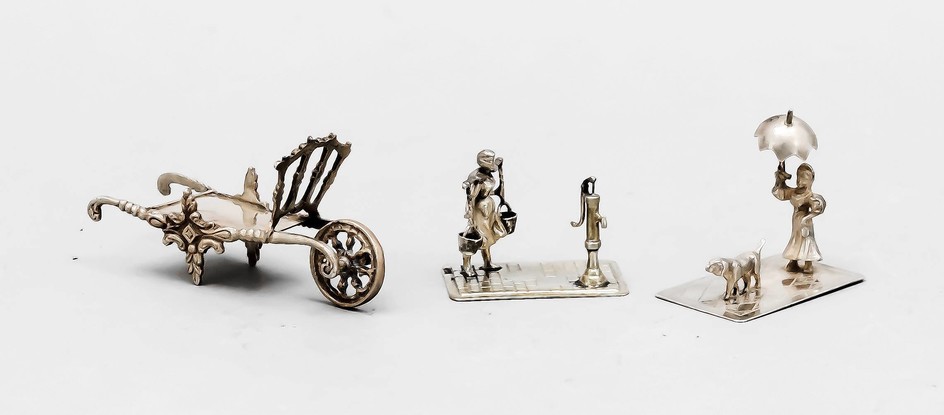 Three miniatures, Netherlands, 20th century, silver 833/000, water...