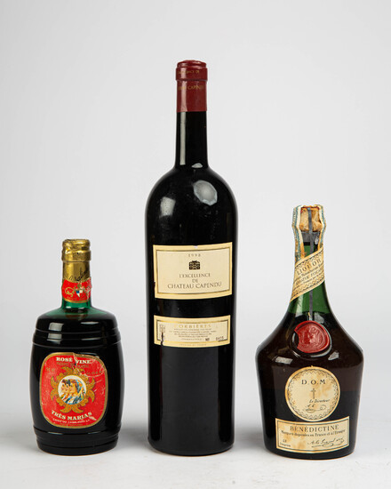 Three spirits, a herbal liqueur, a red wine and a rosé wine, Languedoc, France, Portugal, 1960-70s, 1998 (3).