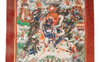 Tibetan Thangka Palden Lhamo on Mule