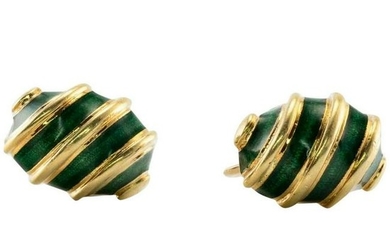 Tiffany Schlumberger Earrings Green Enamel 18K 14K Gold