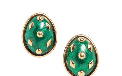 Tiffany & Co., Schlumberger, 18kt Gold and Enamel Earclips