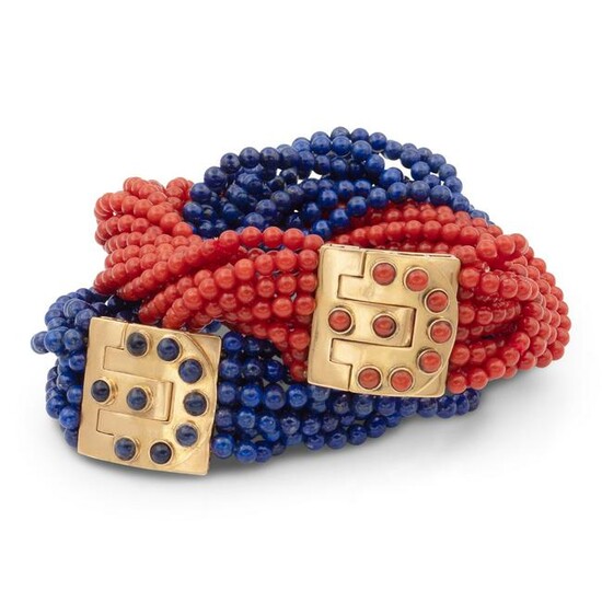 Tiffany & Co. two lapis lazuli and coral bracelets