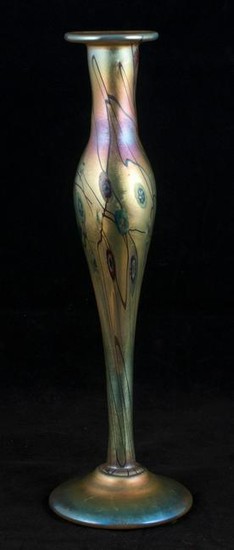 Tiffany art glass vase, 11" high, signed