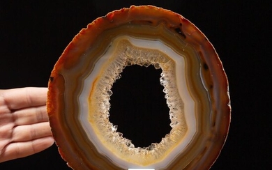 Top Quality Agate Slice on wood and inox steel base - 205×170×80 mm - 570 g