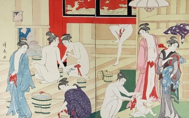Torii Kiyonaga (1752-1815) - Woodcut in colours - Interior...