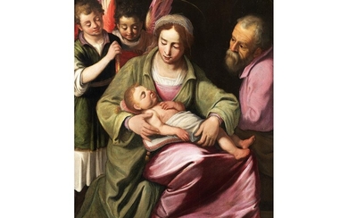Toskanischer Maler des 16. Jahrhunderts, DIE HEILIGE FAMILIE MIT ENGELN
