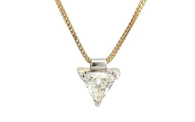 Trillion Diamond Pendant 1.70ct Solitaire 14k Two Tone Gold Necklace