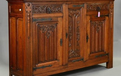 Tudor Style Carved Oak Buffet / Cupboard