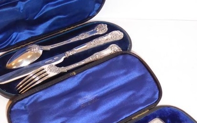 Two 19th centuryÂ cased hallmarked silver knife, fork and...