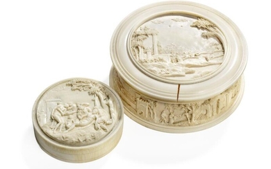 SOLD. Two Baroque circular turned and carved ivory boxes. 17/18th century. Diam. 8 cm and 13 cm. (2) – Bruun Rasmussen Auctioneers of Fine Art
