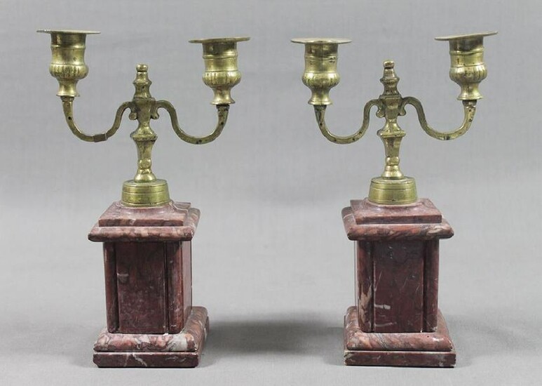 Two Brass And Marble Candlesticks