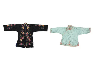 Two Chinese silk embroidered jackets Republic period Both finely decorated with floral...