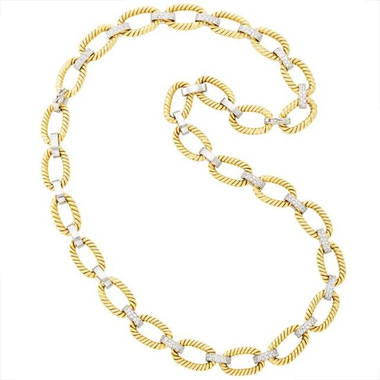 Two-Color Gold and Diamond Link Necklace/Bracelet Combination