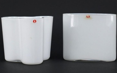 Two Finnish litallia white cased glass vases comprising